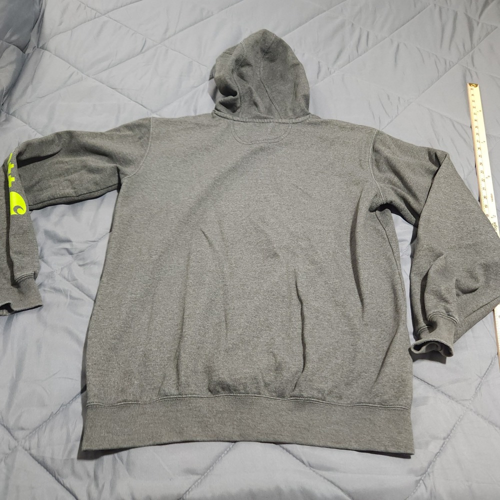 Carhartt Hoodie Men's M Gray Loose Fit Sleeve Logo Pullover Sweatshirt Flaw - Picture 2 of 13
